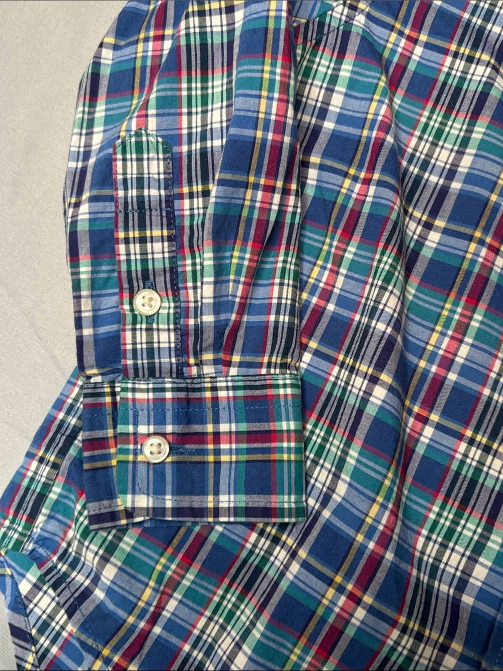 Ralph Lauren Boys Navy Green Red Plaid Button-Down Long Sleeve Shirt Size 3 3T